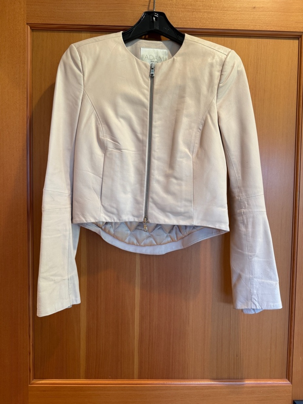 ADAM Light Beige Collarless Leather Zip Jacket